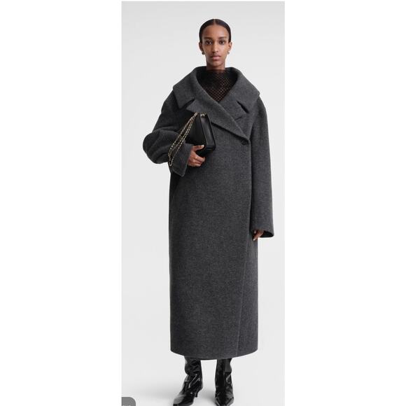 TOTEME Wool Felt Wrap Double Breasted  Melange Coat Size EU 32 - Picture 1 of 11